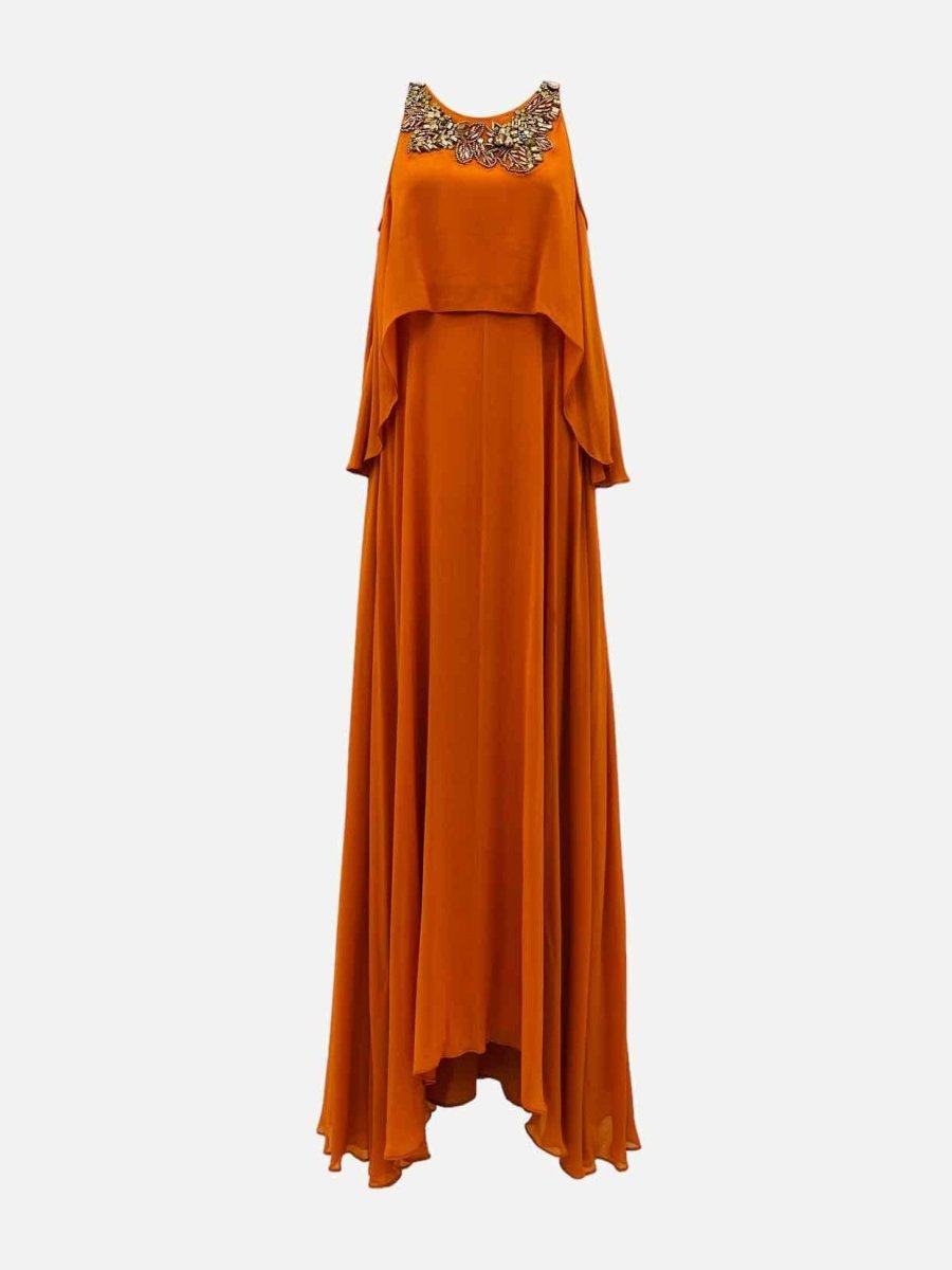 Pre-loved BADGLEY MISCHKA Orange Bead Embellished Evening Dress - Reems Closet