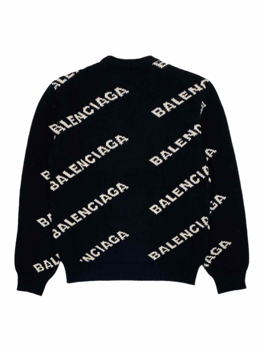 Pre-loved BALENCIAGA Black & White All Over Logo Jumper from Reems Closet