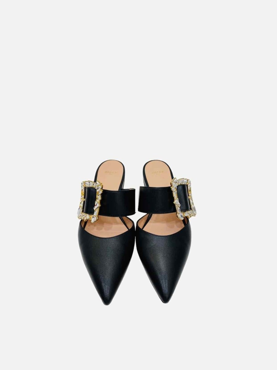 Pre-loved BALLY Jemina Black Crystal Buckle Flat Shoes - Reems Closet