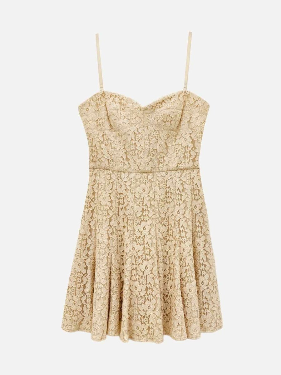 Pre - loved BCBG MAXAZRIA Beige Lace Mini Dress at Reems Closet