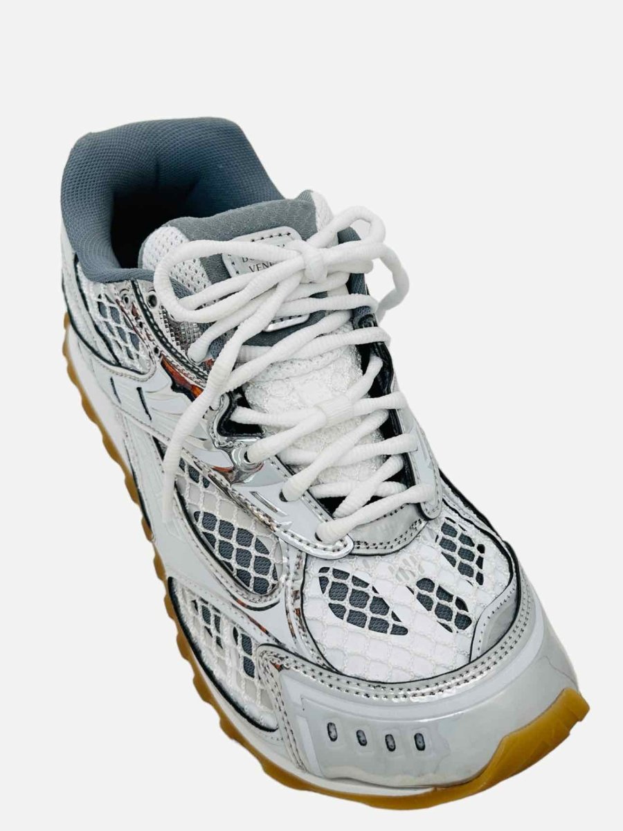 Pre-loved BOTTEGA VENETA Orbit Metallic Silver Sneakers from Reems Closet