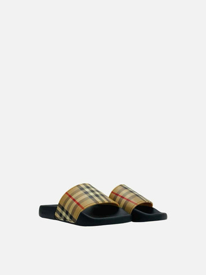 Pre-loved BURBERRY Beige Check Slides from Reems Closet