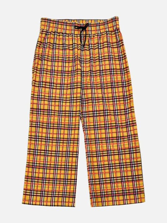Pre-loved BURBERRY Drawstring Orange Multicolor Check Pants from Reems Closet
