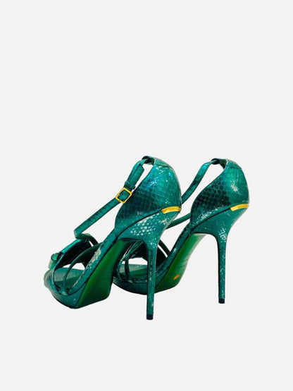 Pre-loved BURBERRY Metallic Green Heeled Sandals from Reems Closet