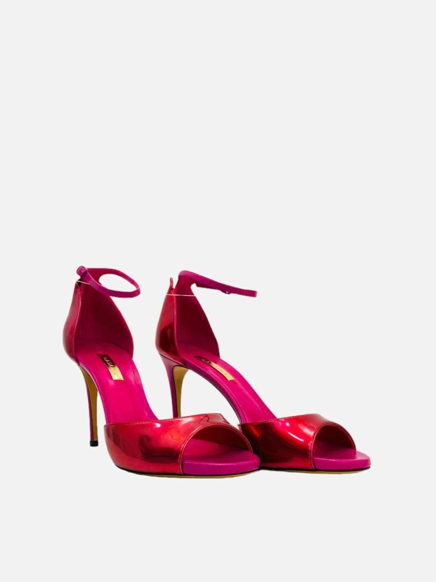 Pre-loved CASADEI Ankle Strap Metallic Pink Heeled Sandals - Reems Closet