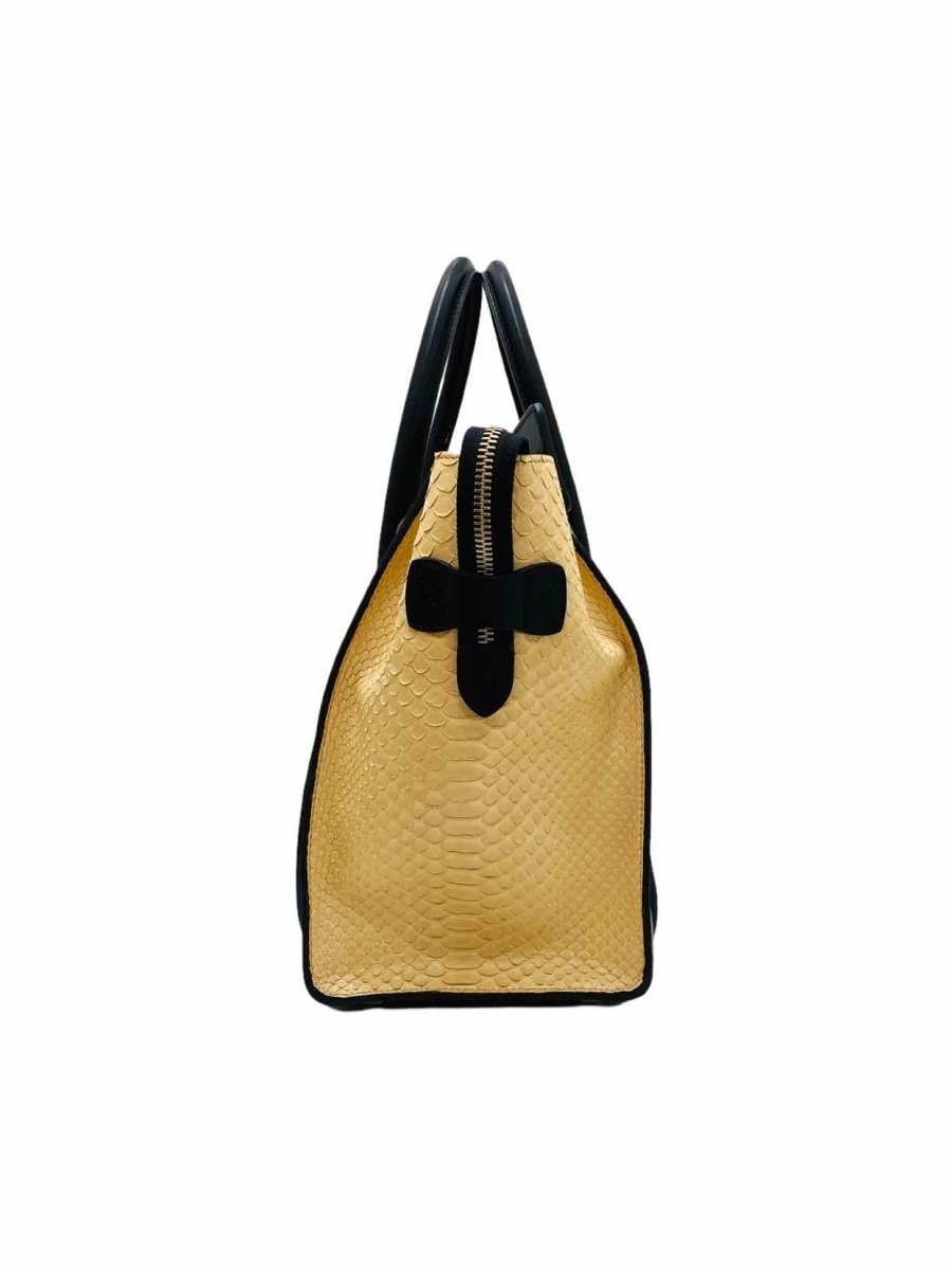 Pre-loved CELINE Mini Luggage Beige/Black Top Handle from Reems Closet