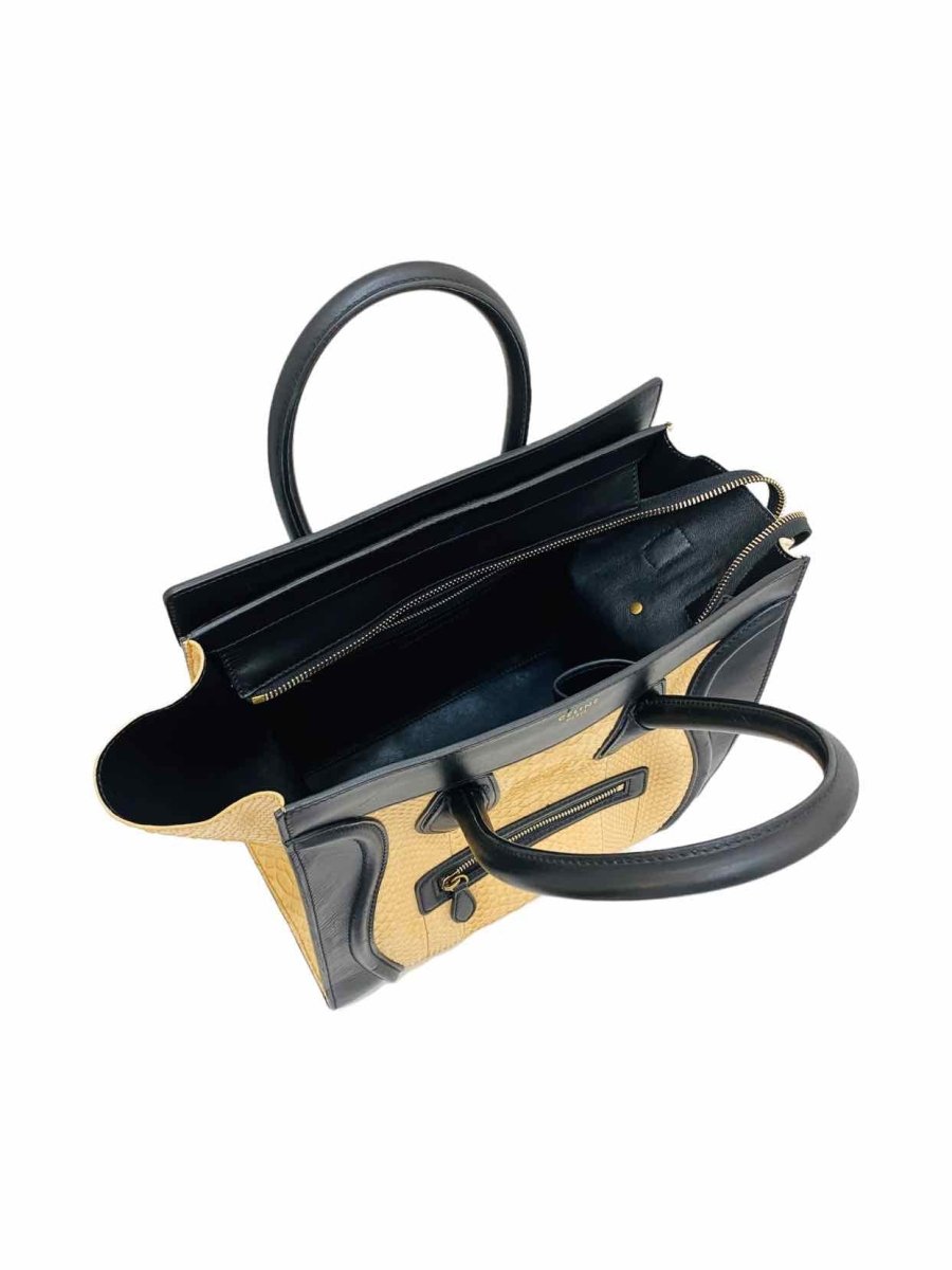 Pre-loved CELINE Mini Luggage Beige/Black Top Handle from Reems Closet