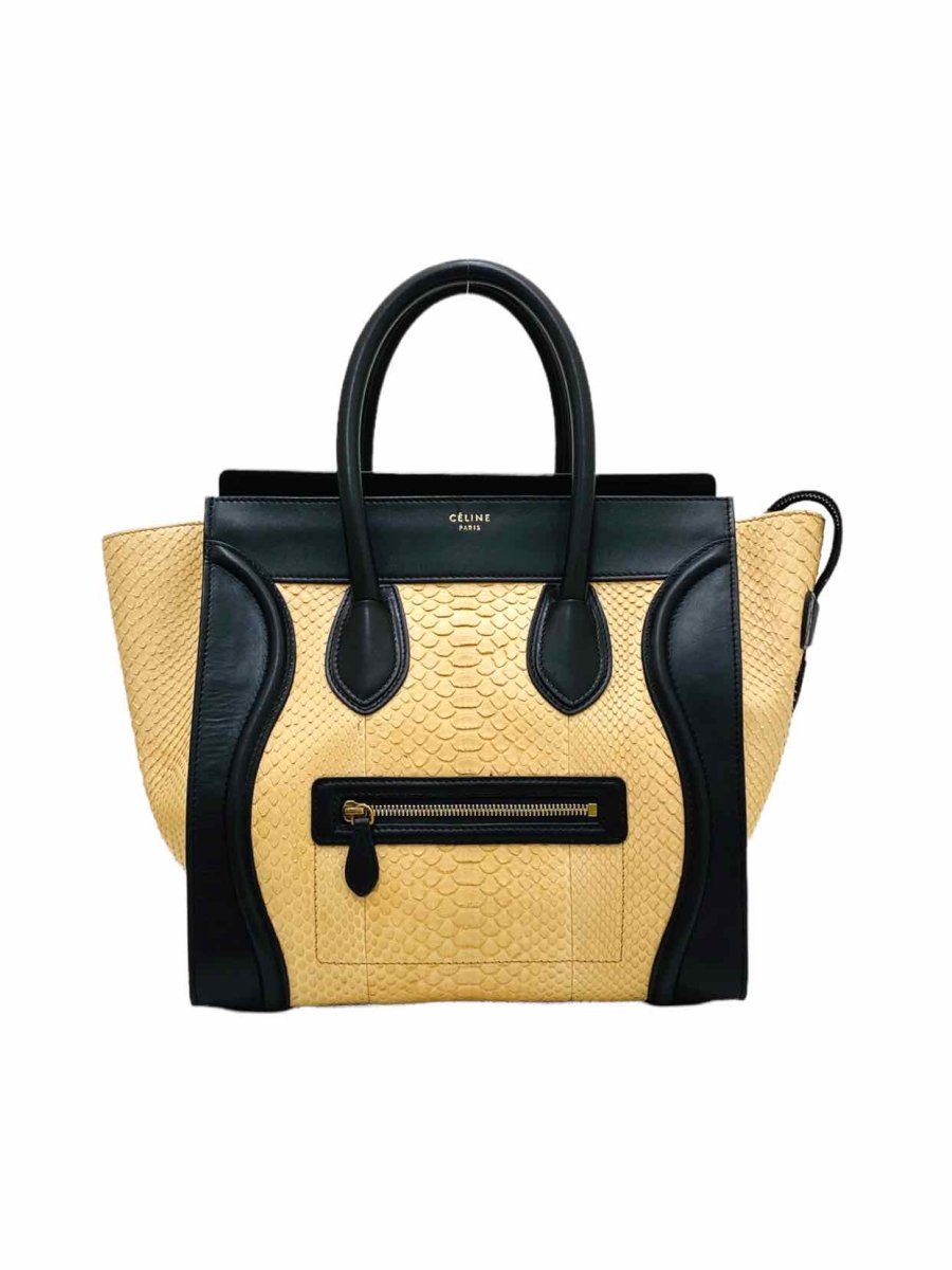 Pre - loved CELINE Mini Luggage Beige/Black Top Handle at Reems Closet