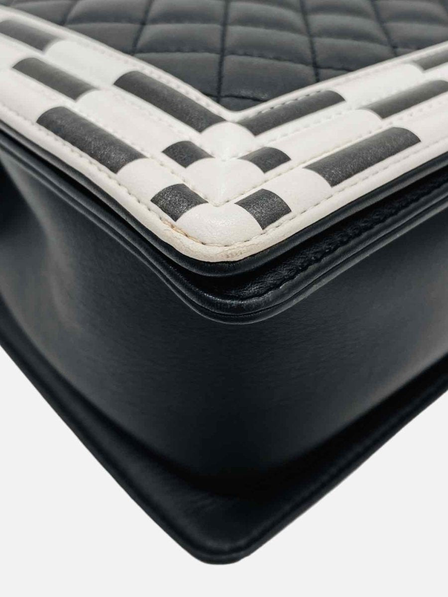 Pre-loved CHANEL Boy Black & White Checkerboard Trim Shoulder Bag from Reems Closet