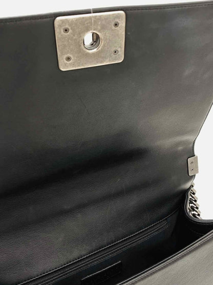Pre-loved CHANEL Boy Black & White Checkerboard Trim Shoulder Bag from Reems Closet