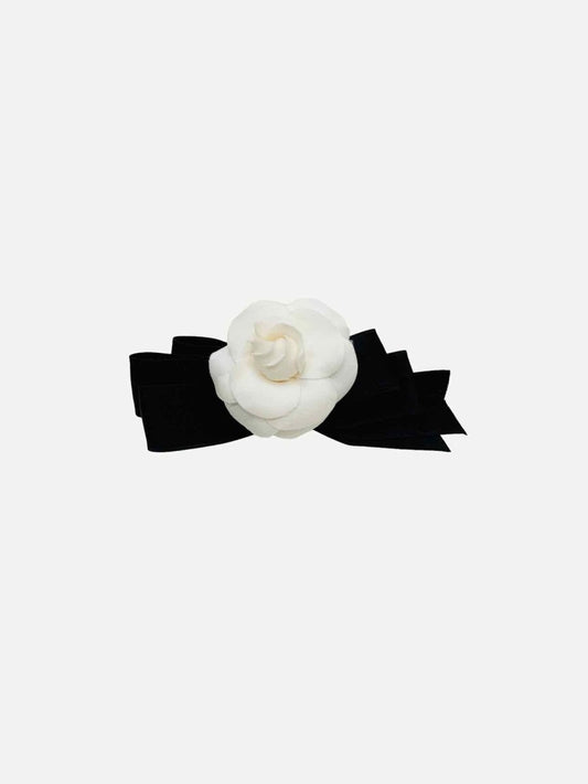 Pre-loved CHANEL Camellia White & Black Fashion Brooch from Reems Closet