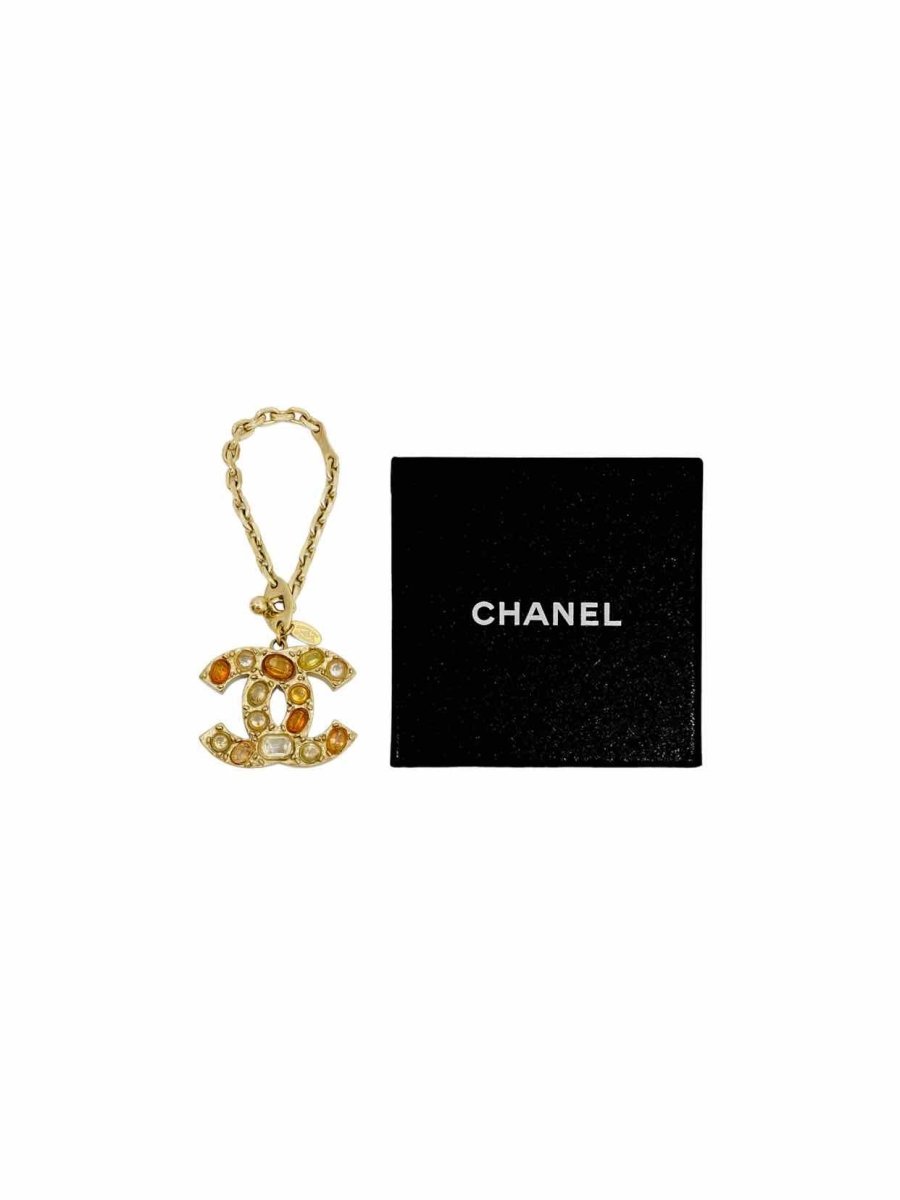 Pre-loved CHANEL CC Logo Multicolor Stone Embellished Key Chain from Reems Closet