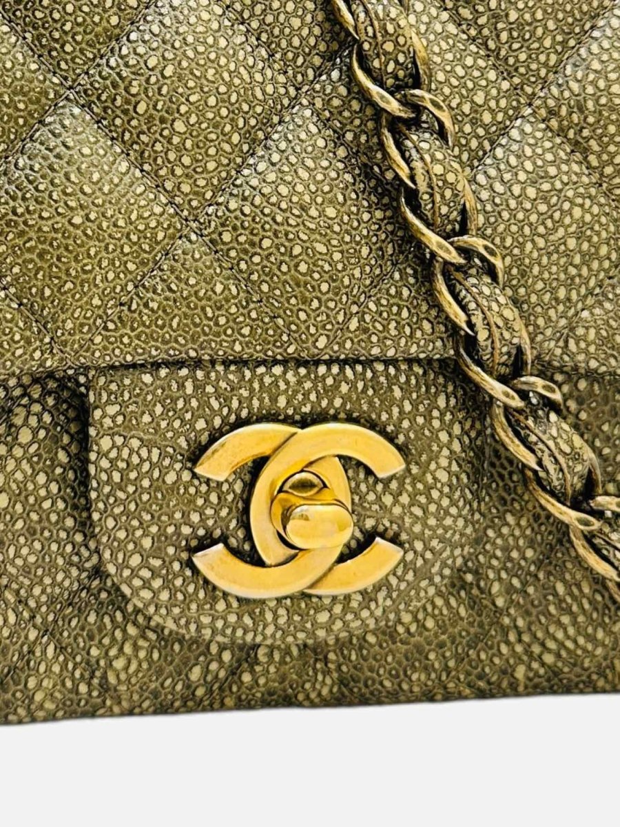 Pre-loved CHANEL Classic Flap Square Gold Quilted Crossbody from Reems Closet