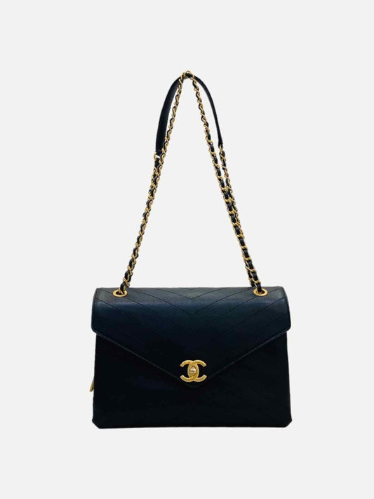 Pre-loved CHANEL Coco Envelope Flap Black Chevron Shoulder Bag - Reems Closet