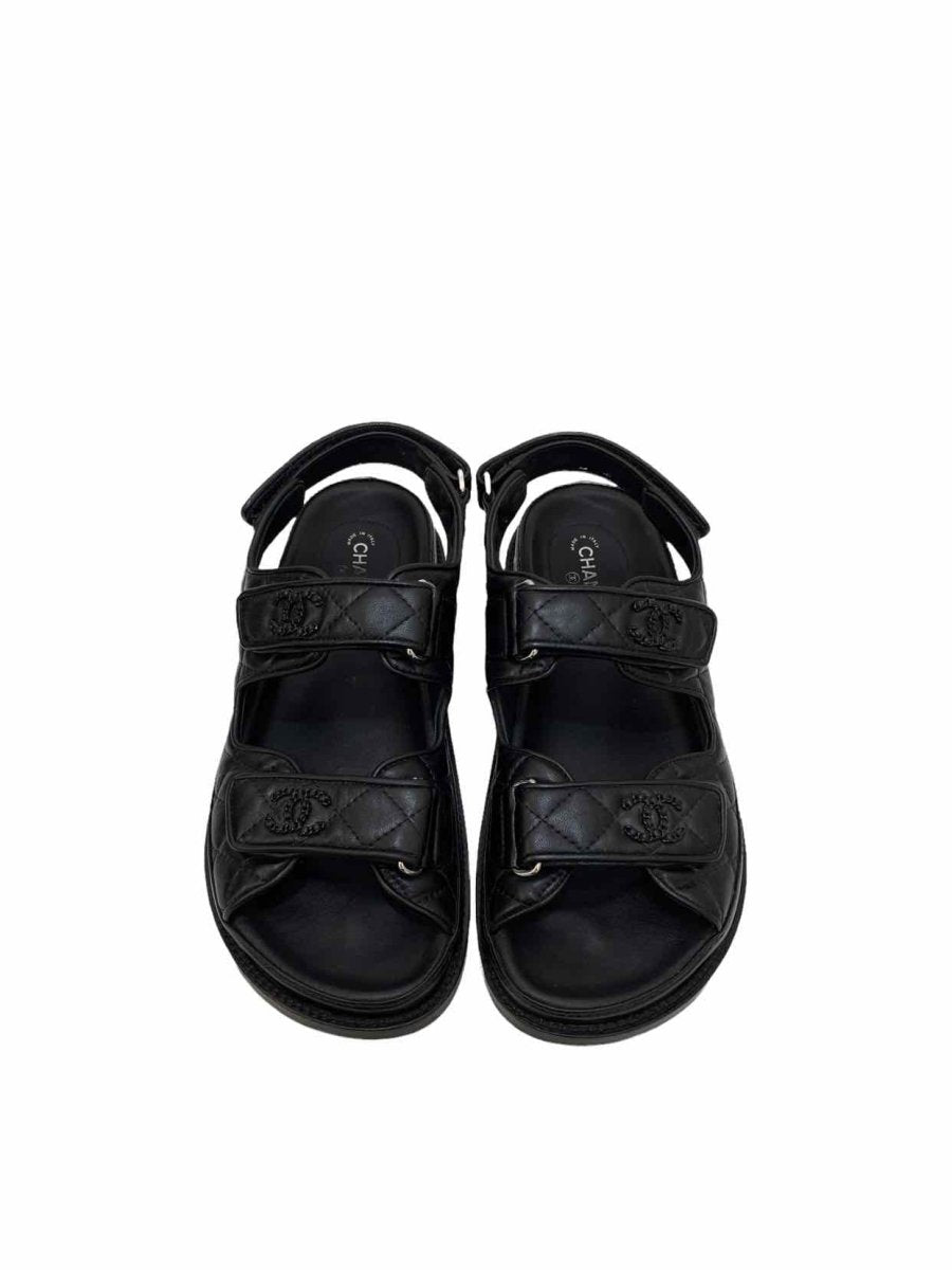 Pre-loved CHANEL Dad Black Quilted Sandals - Reems Closet