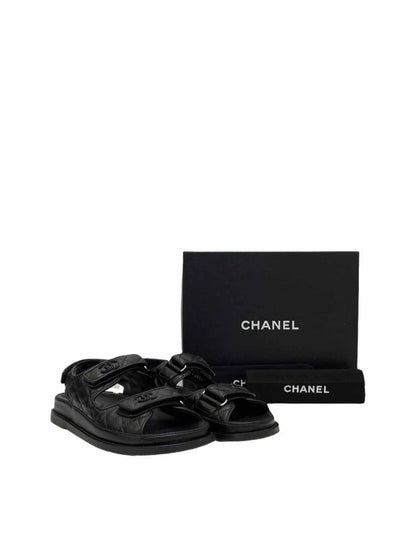 Pre-loved CHANEL Dad Black Quilted Sandals - Reems Closet