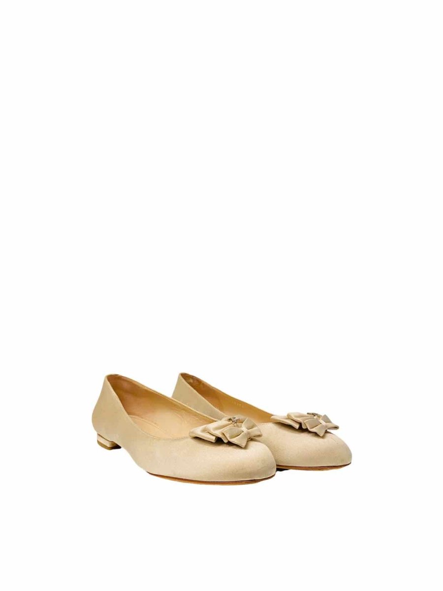 Pre-loved CHANEL Gold Bow Flats - Reems Closet