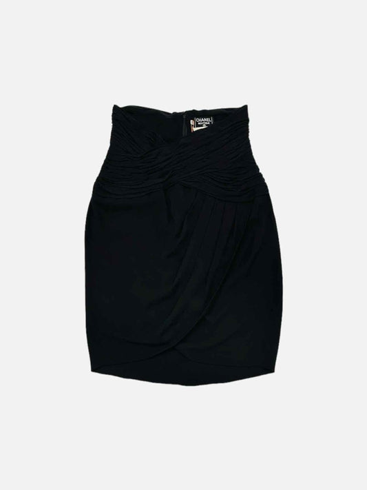 Pre-loved CHANEL High Waisted Black Ruched Mini Skirt from Reems Closet