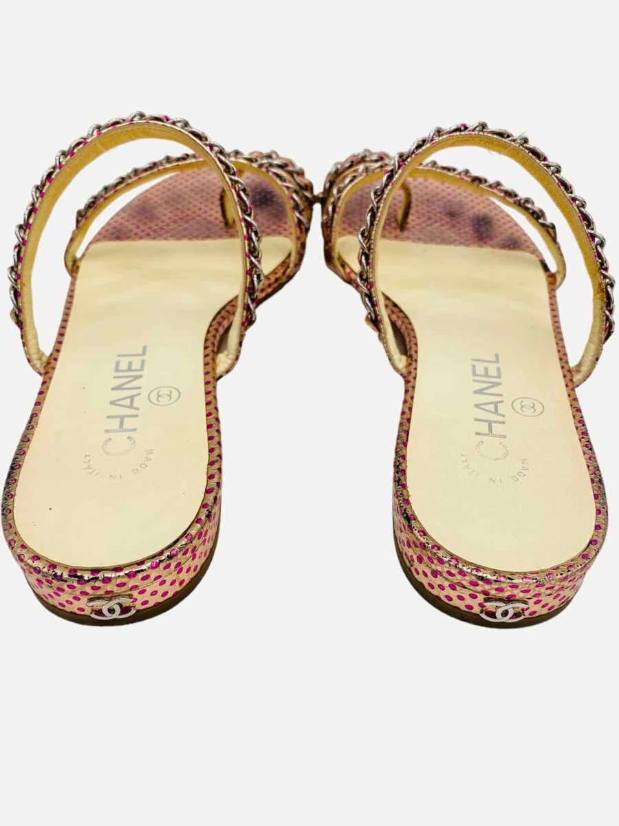 Pre - loved CHANEL Metallic Pink Chain Detail Sandals at Reems Closet