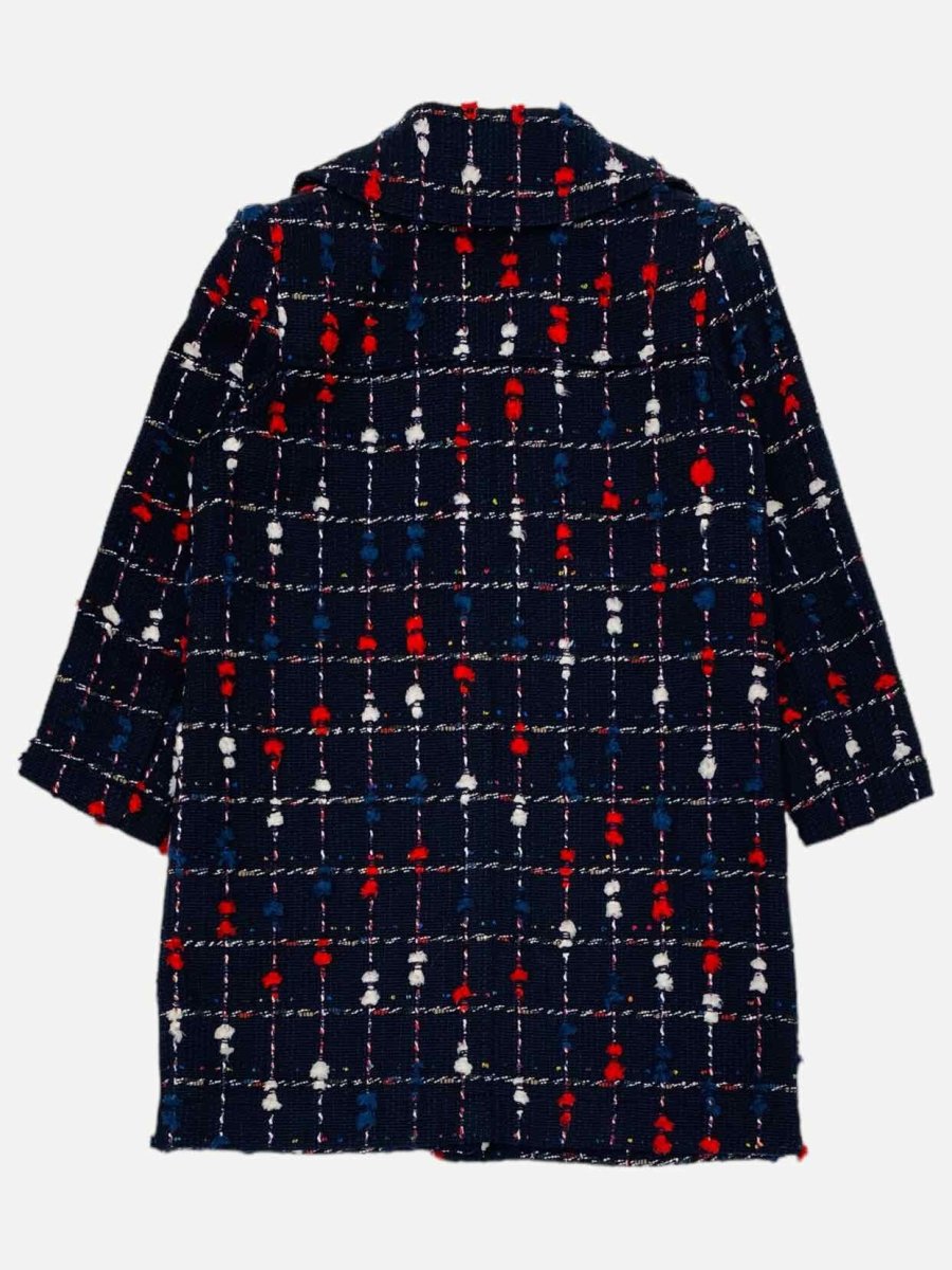 Pre-loved CHANEL Oversized Navy Blue w/ Beige & Red Coat - Reems Closet