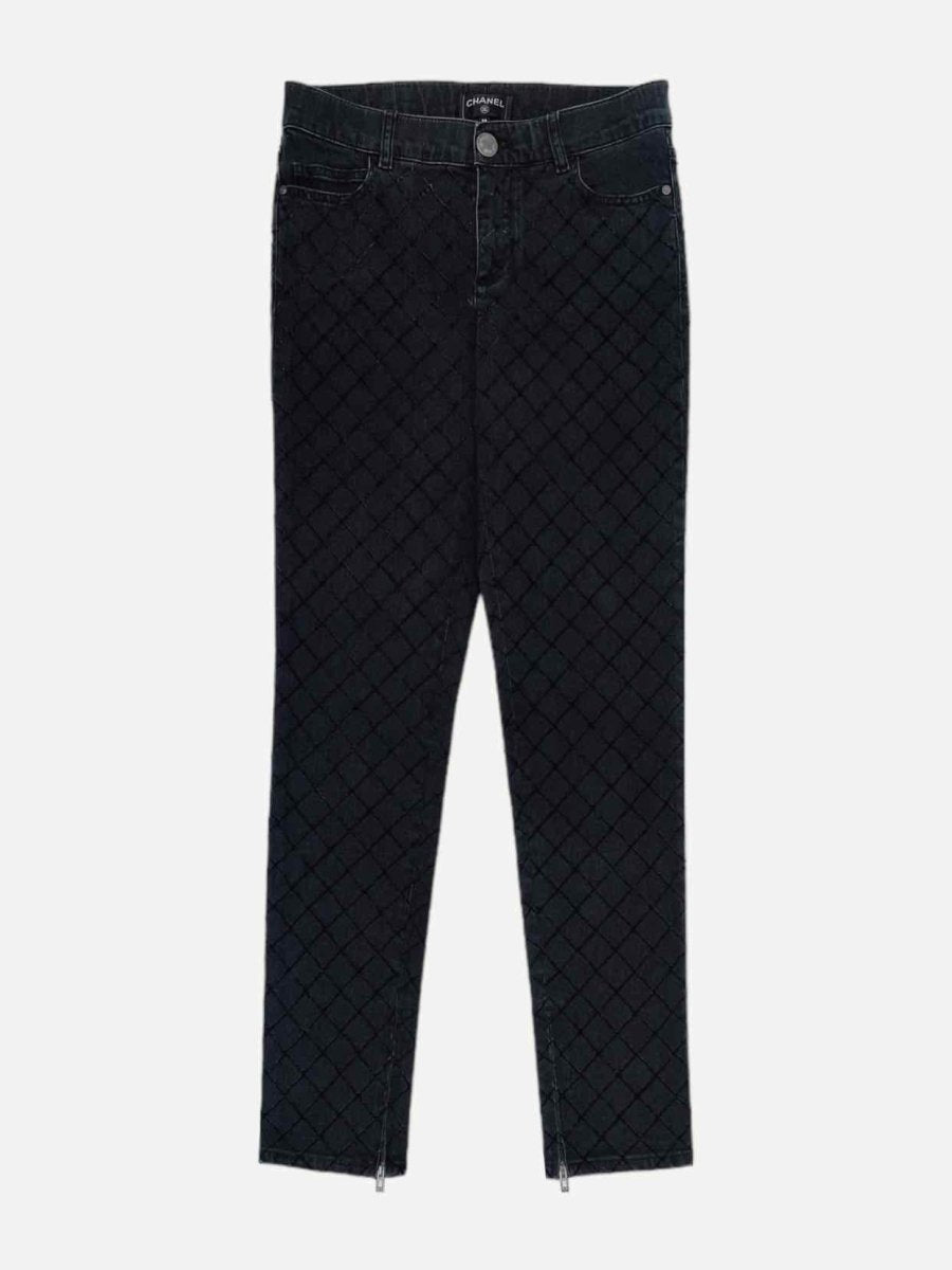 Pre-loved CHANEL Skinny Black Quilted Jeans from Reems Closet