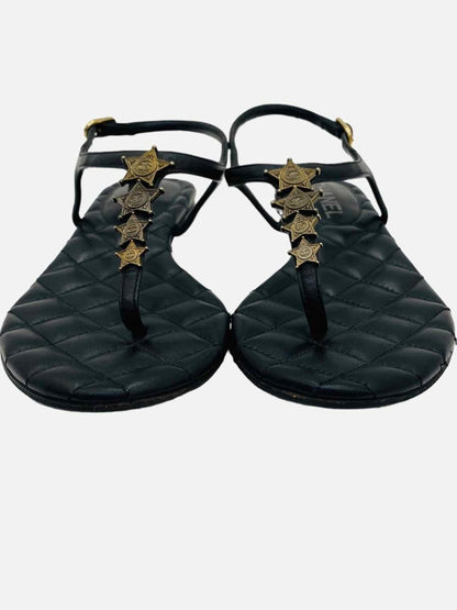 Pre-loved CHANEL Star Embellished Black Sandals - Reems Closet