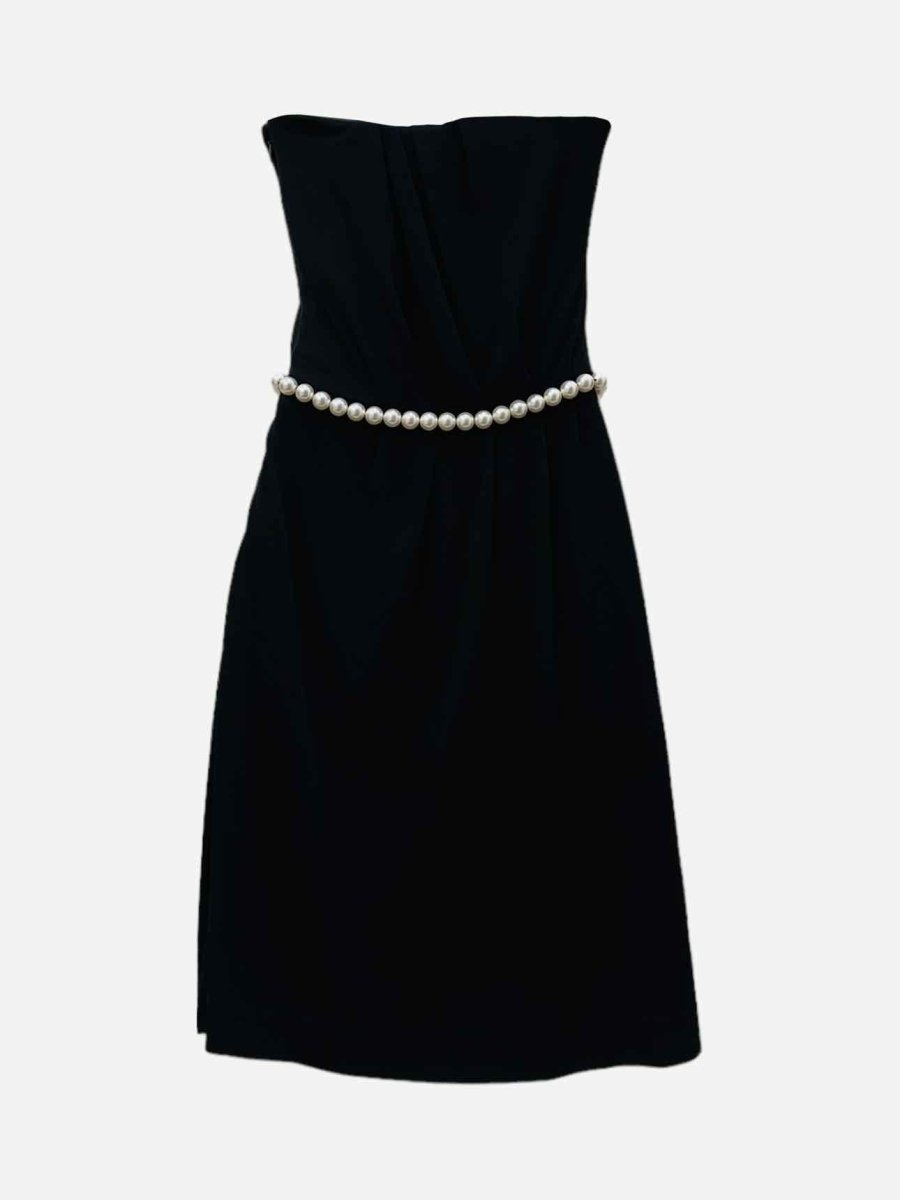 Pre-loved CHANEL Strapless Black Faux Pearl Accent Mini Dress from Reems Closet