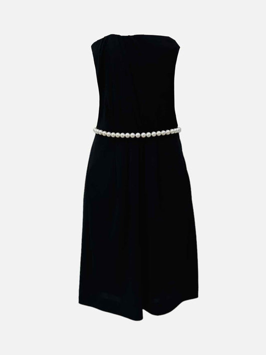 Pre-loved CHANEL Strapless Black Faux Pearl Accent Mini Dress from Reems Closet