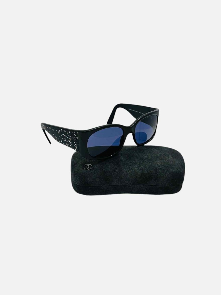 Pre-loved CHANEL Swarovski Crystal CC Black Sunglasses from Reems Closet