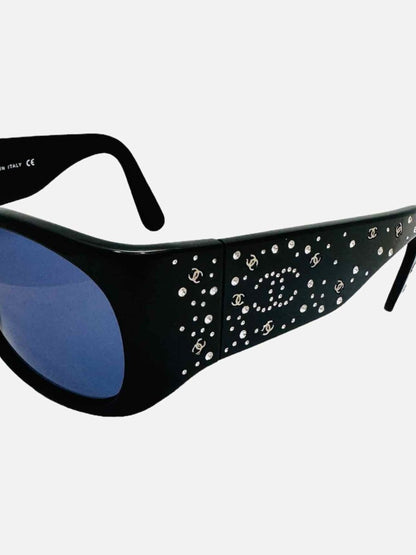 Pre-loved CHANEL Swarovski Crystal CC Black Sunglasses from Reems Closet