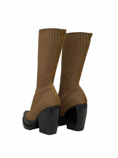 Pre-loved CHLOE Rylee sock Brown w/ Black Ankle Boots from Reems Closet