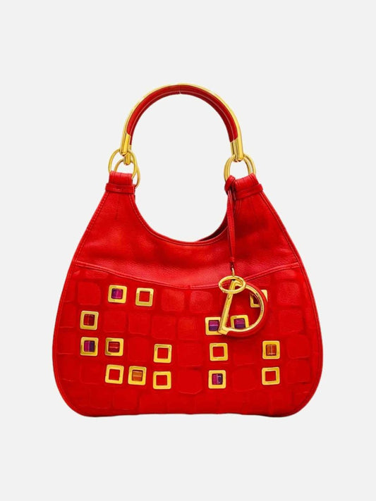 Pre-loved CHRISTIAN DIOR 61 Red Crystal Embellished Hobo bag - Reems Closet
