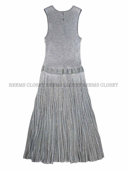 Pre-loved CHRISTIAN DIOR Knit Metallic Silver Knee Length Dress - Reems Closet