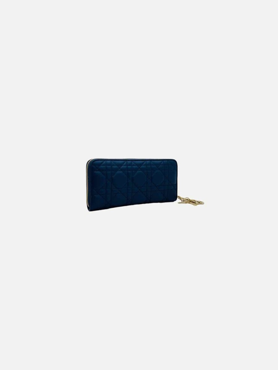 Pre-loved CHRISTIAN DIOR Lady Dior Blue Continental Wallet from Reems Closet