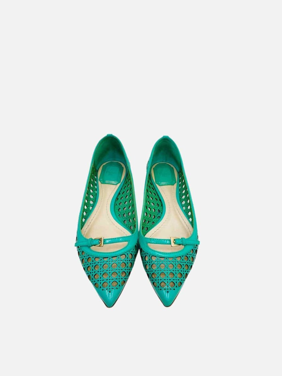 Pre-loved CHRISTIAN DIOR Pointed Toe Green Cutout Flats from Reems Closet
