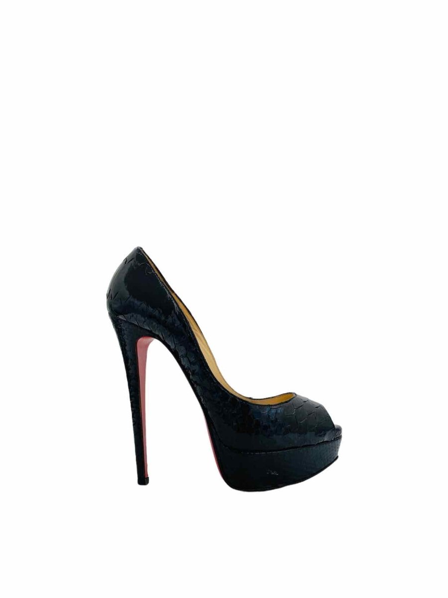 Pre - loved CHRISTIAN LOUBOUTIN Black Open Toe Pumps at Reems Closet