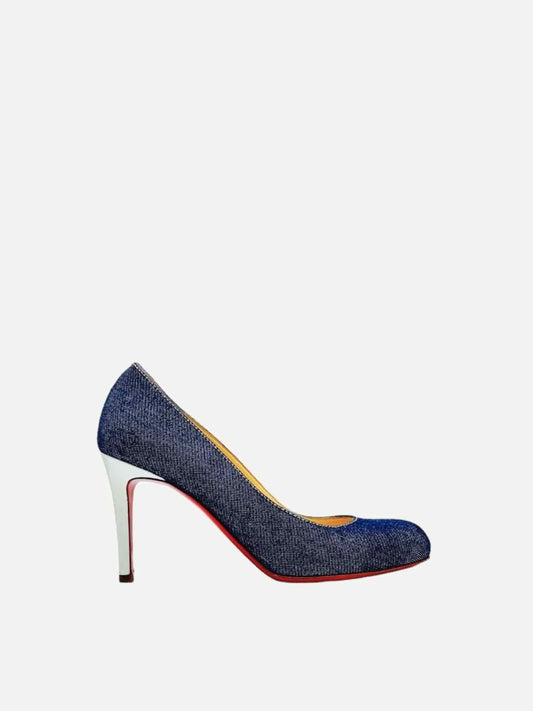 Pre-loved CHRISTIAN LOUBOUTIN Denim Blue & White Pumps from Reems Closet