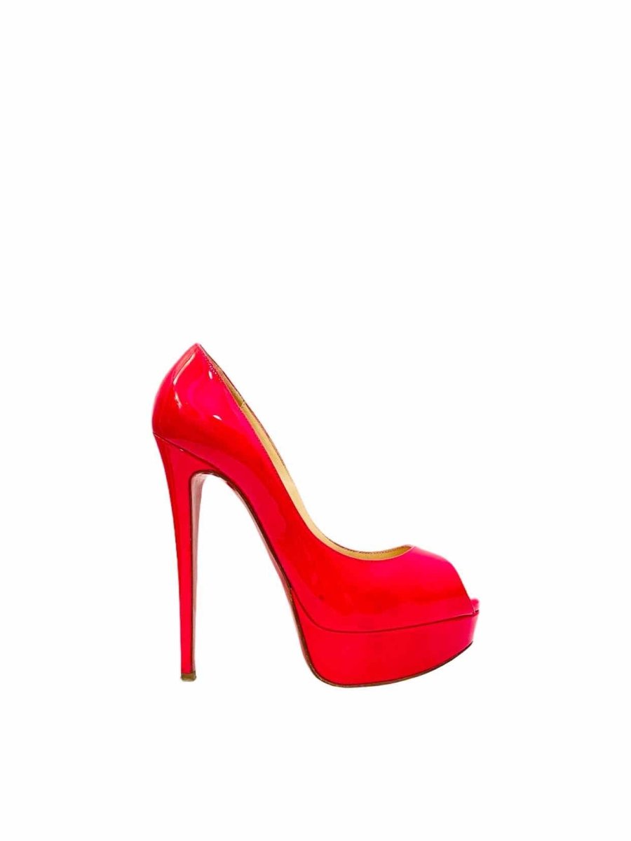 Pre-loved CHRISTIAN LOUBOUTIN Fuchsia Open Toe Pumps from Reems Closet