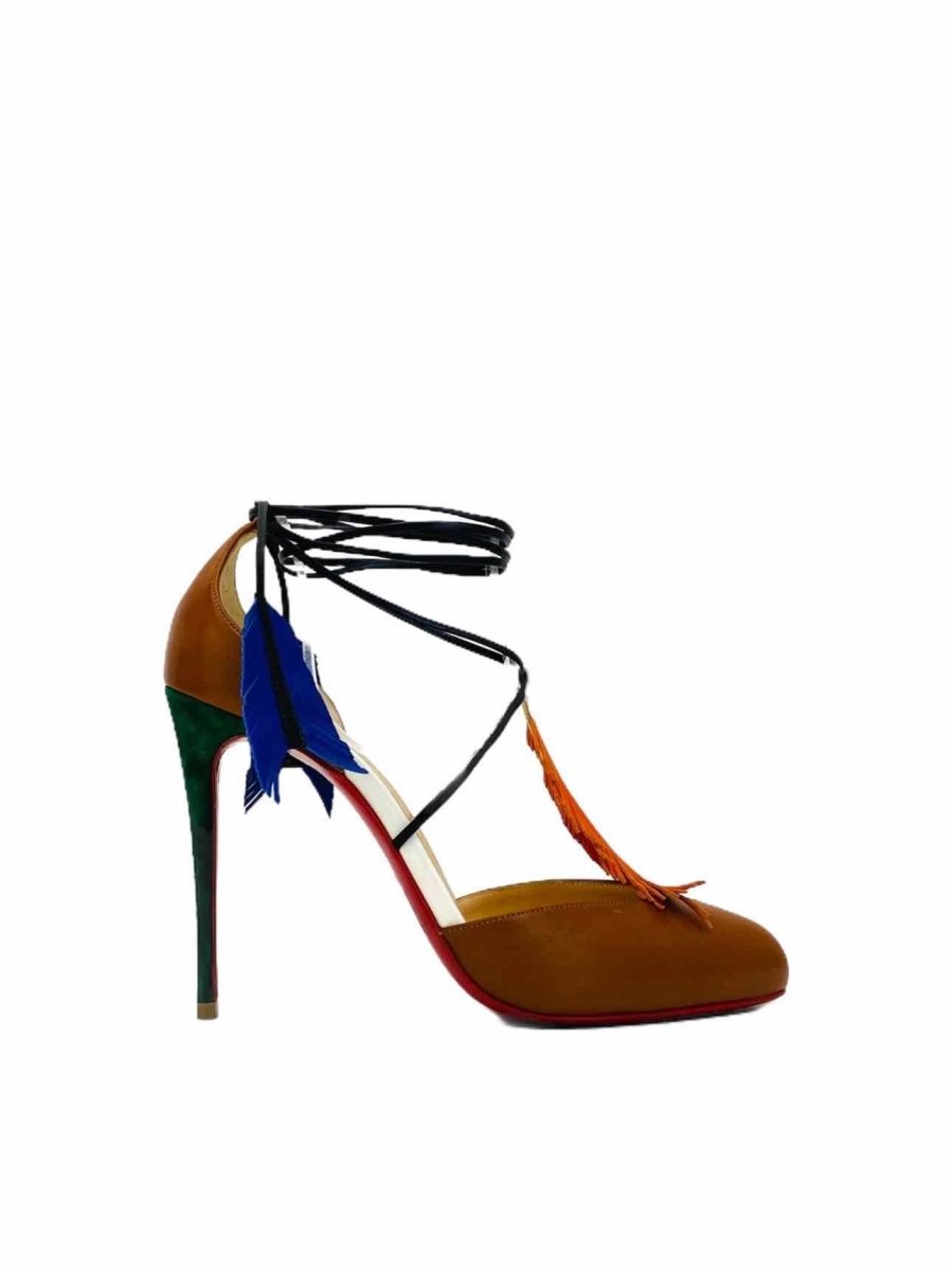 Pre-loved CHRISTIAN LOUBOUTIN Lace Up Fringed Heeled Sandals from Reems Closet