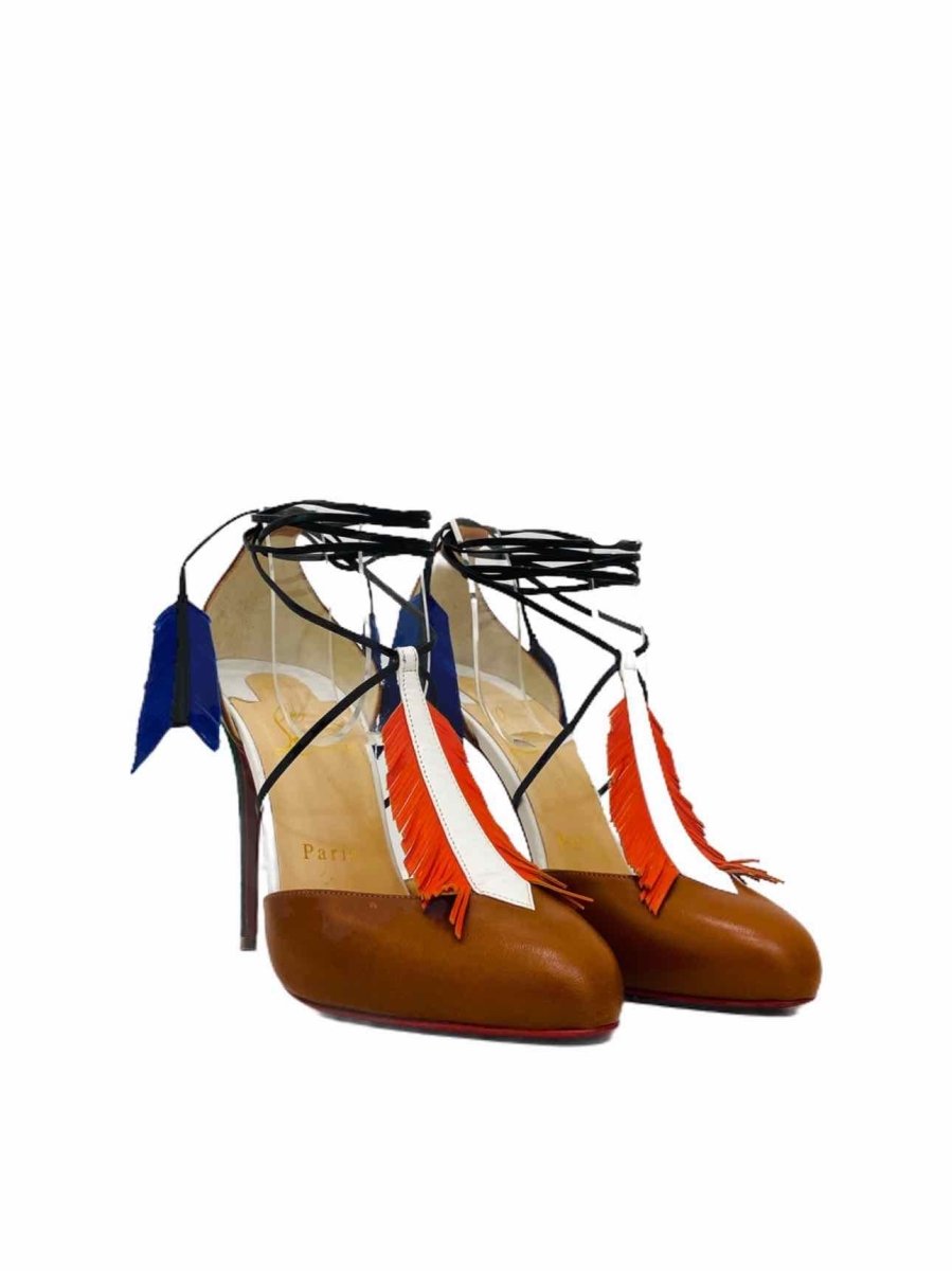 Pre-loved CHRISTIAN LOUBOUTIN Lace Up Fringed Heeled Sandals from Reems Closet