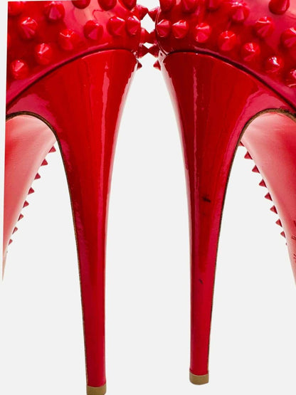 Pre-loved CHRISTIAN LOUBOUTIN Lady Peep Red Spike Pumps from Reems Closet
