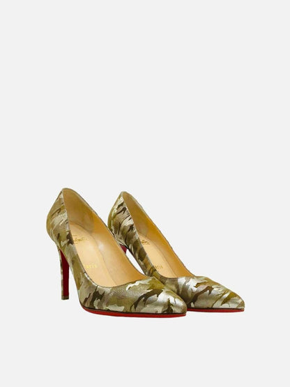 Pre - loved CHRISTIAN LOUBOUTIN Metallic Gold Camouflage Pumps at Reems Closet