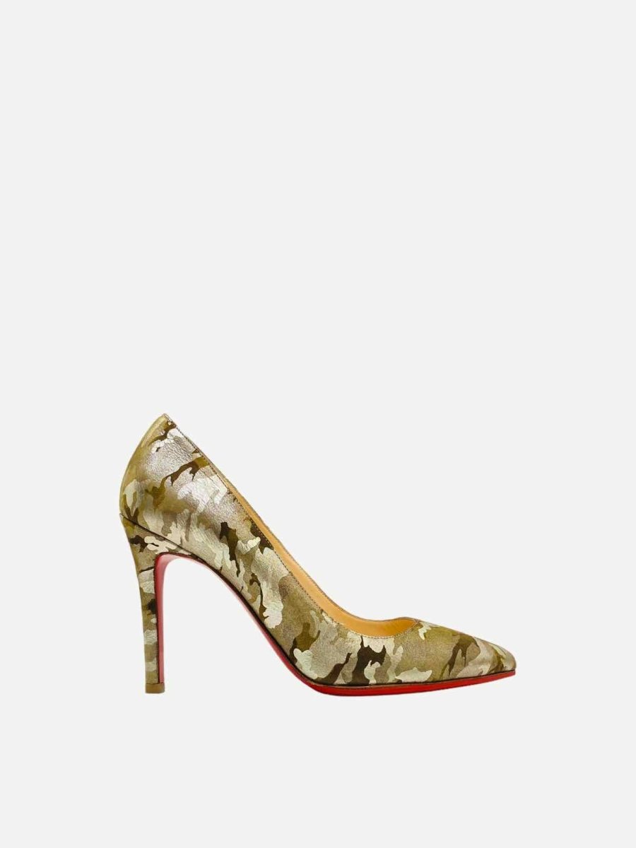 Pre - loved CHRISTIAN LOUBOUTIN Metallic Gold Camouflage Pumps at Reems Closet