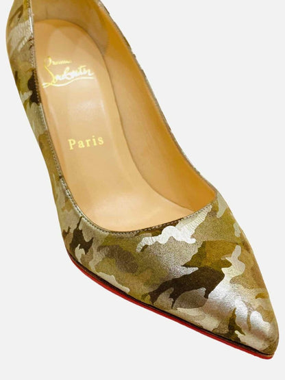 Pre - loved CHRISTIAN LOUBOUTIN Metallic Gold Camouflage Pumps at Reems Closet