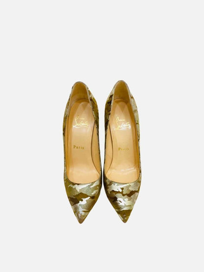 Pre - loved CHRISTIAN LOUBOUTIN Metallic Gold Camouflage Pumps at Reems Closet