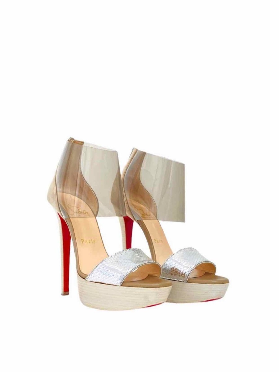 Pre-loved CHRISTIAN LOUBOUTIN Metallic Silver Heeled Sandals from Reems Closet