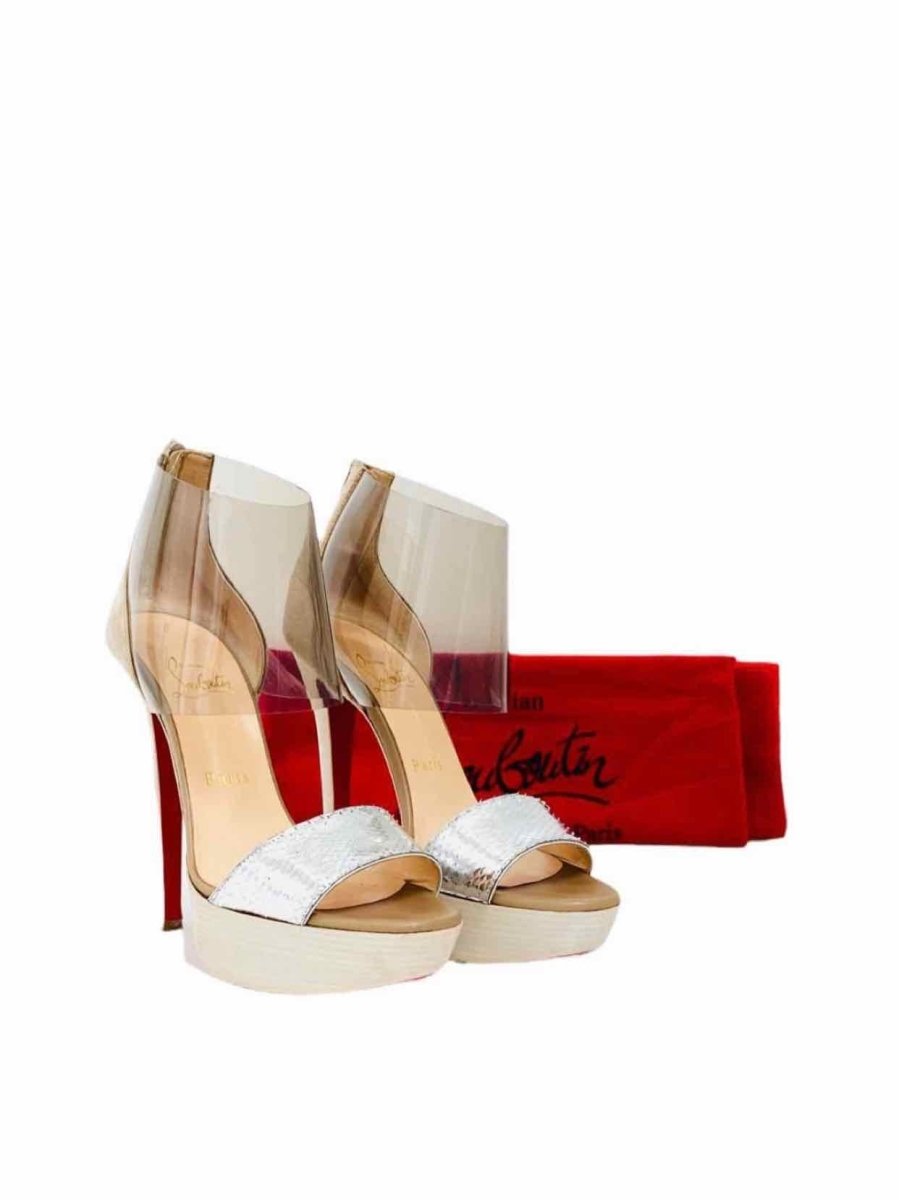 Pre-loved CHRISTIAN LOUBOUTIN Metallic Silver Heeled Sandals from Reems Closet