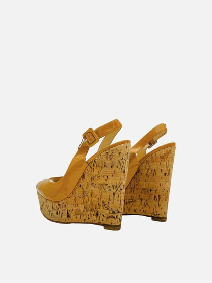 Pre-loved CHRISTIAN LOUBOUTIN Une Plume Sling Beige Wedges - Reems Closet