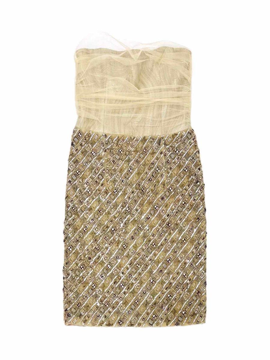 Pre-loved CHRISTIAN SIRIANO Tube Gold Cocktail Dress from Reems Closet