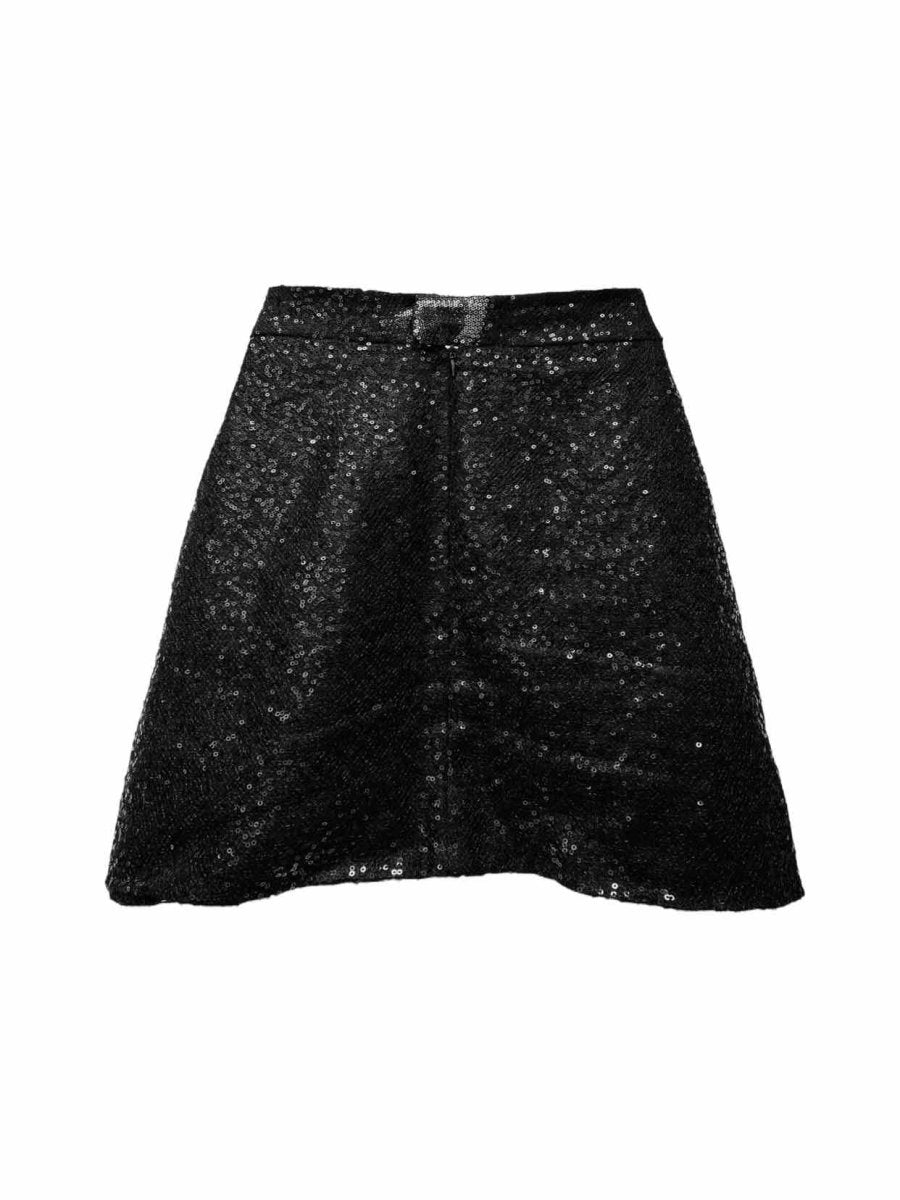 Pre - loved DICE KAYEK Bow Black Sequinned Mini Skirt at Reems Closet